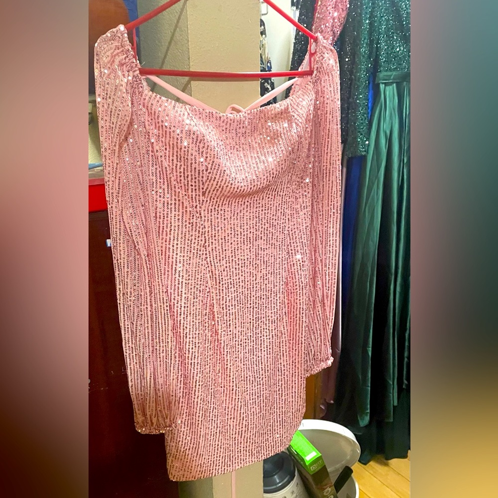 Lantern sleeve sequined bodycon mini dress Prom party Cocktail dress